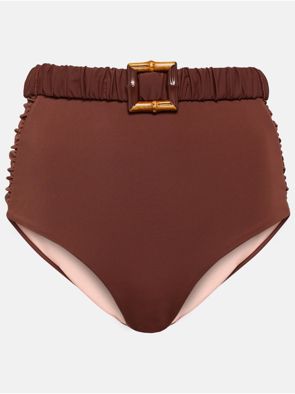 Johanna Ortiz Brown High-Waist Bikini Bottoms with Pink Lining